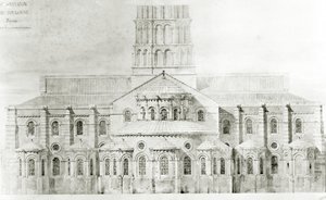 Basilica of St. Sernin, Toulouse (blyant og wc på papir)